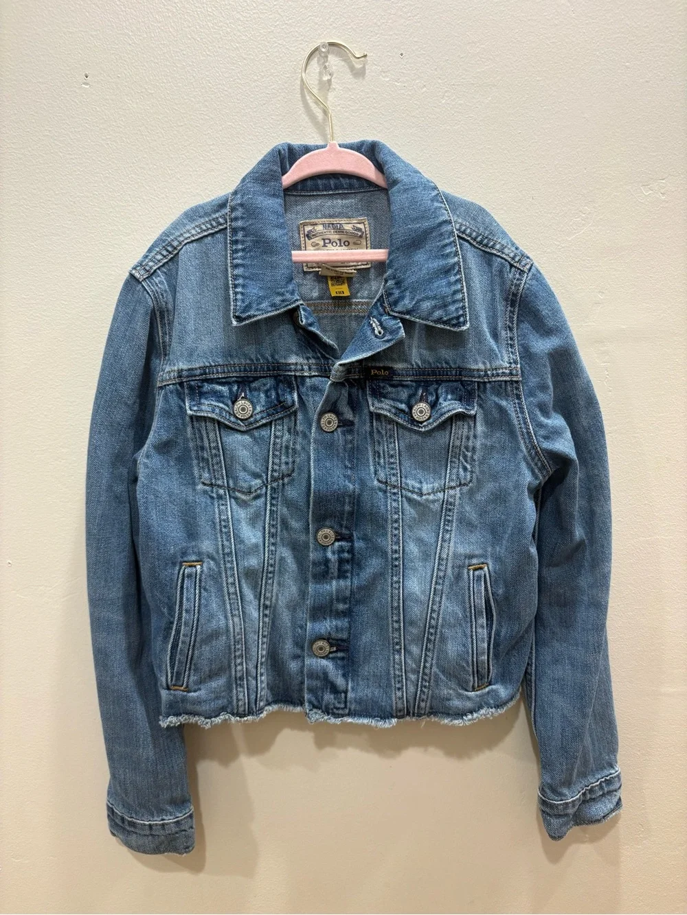 Polo Ralph Lauren Girls Denim Jacket Size 150 Raw Hem Logo Back